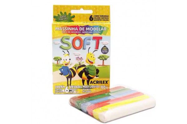 MASSINHA DE MODELAR SOFT COM 6 CORES ACRILEX